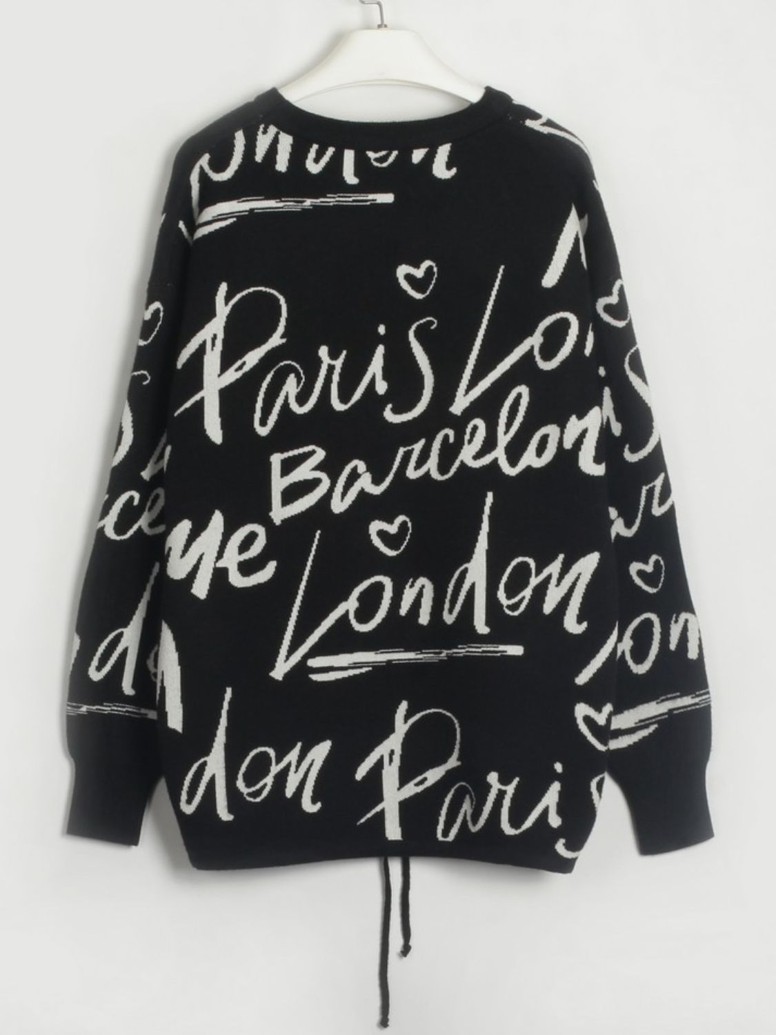 Drawstring Hem Letter Sweater | Trendy & Casual Dropped Shoulder Pullover