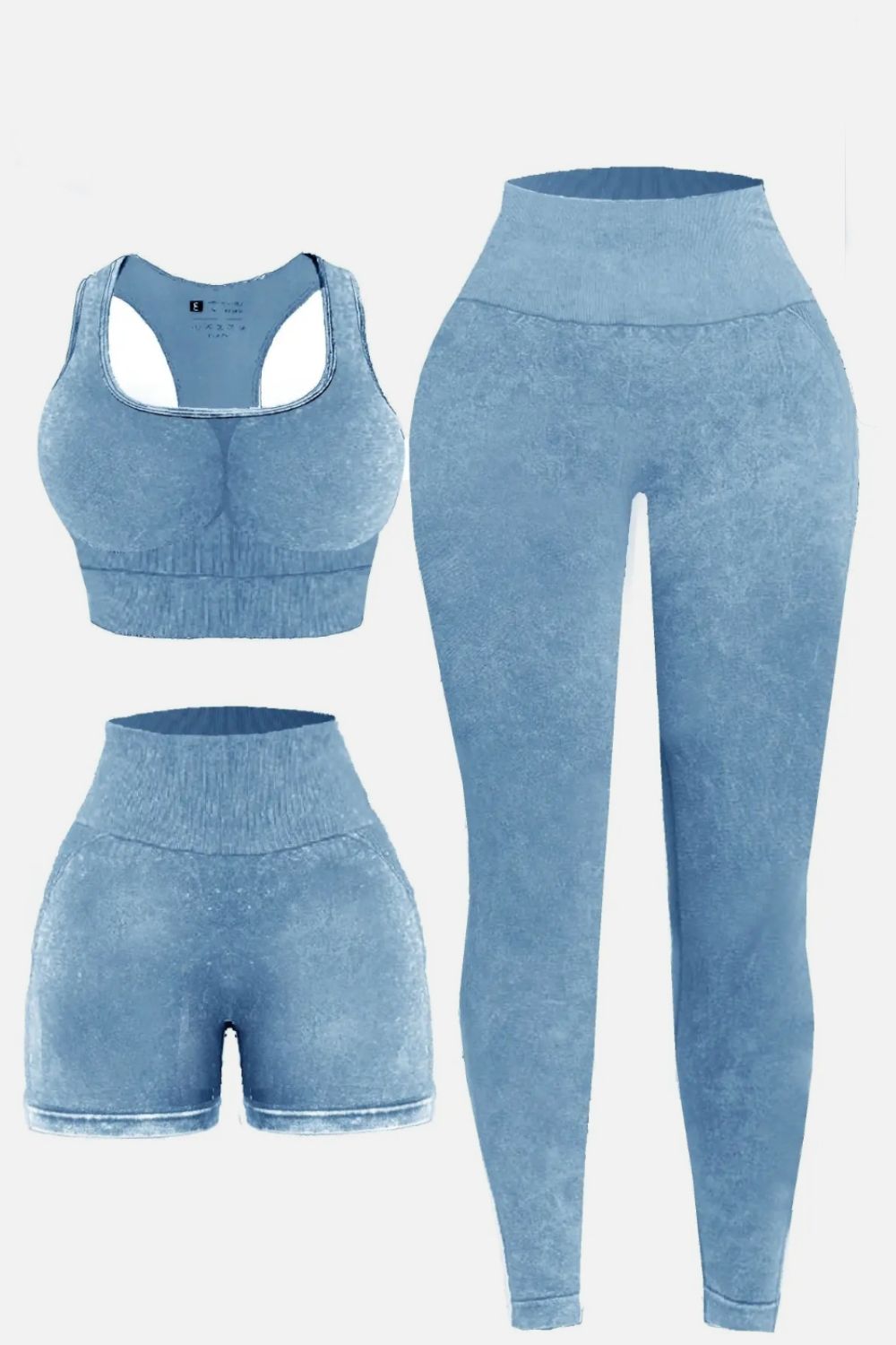 3-Piece Washed Square Neck Wide Strap Active Set – Stylish & Comfortable