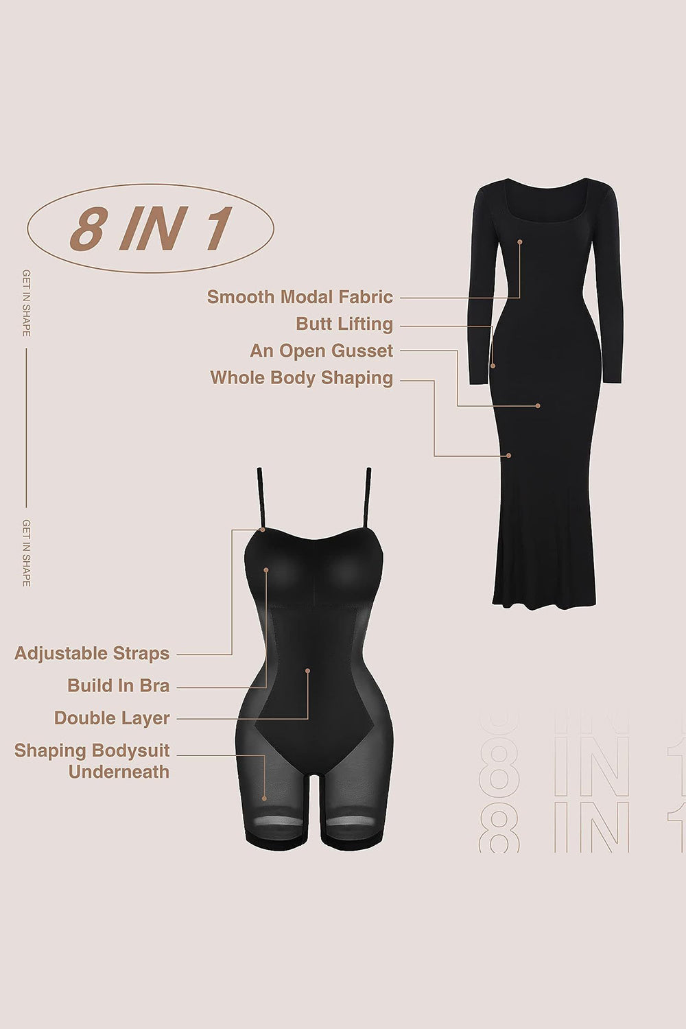 Vestido largo de manga larga con escote cuadrado y faja incorporada Basic Bae