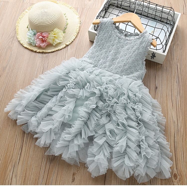 Falda hueca de otoño e invierno con explosiones para niñas, vestido de princesa blanco de manga larga con encaje, vestido irregular