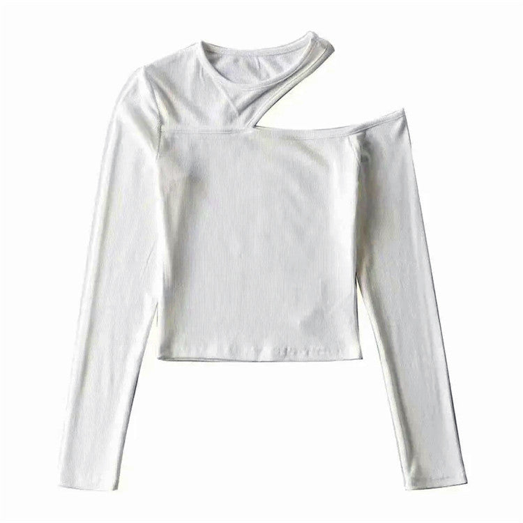 Camiseta de manga larga sin tirantes oblicua para mujer