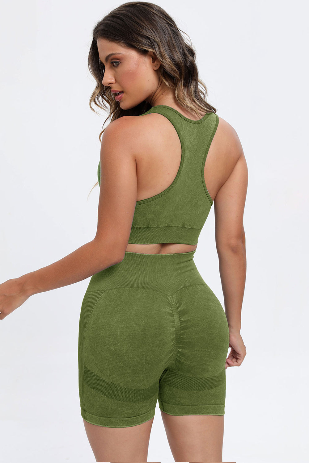 3-Piece Washed Square Neck Wide Strap Active Set – Stylish & Comfortable