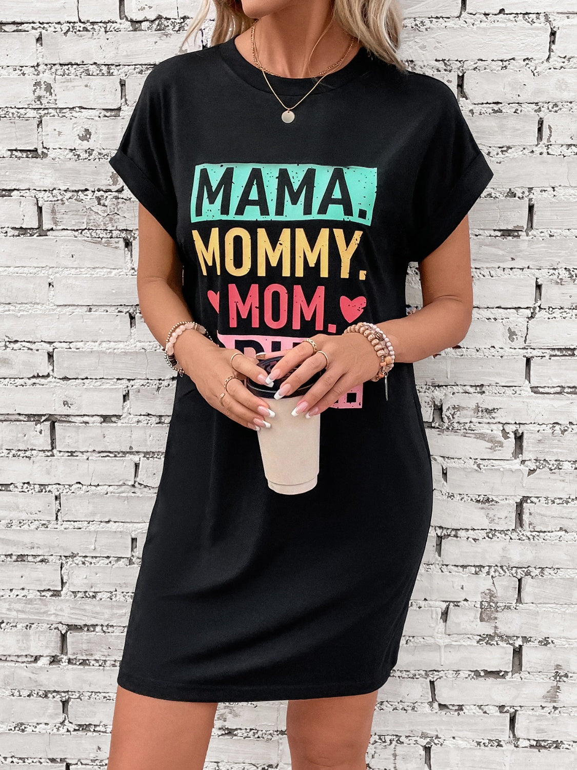 Vestido mini estilo camiseta de manga corta con estampado de letras