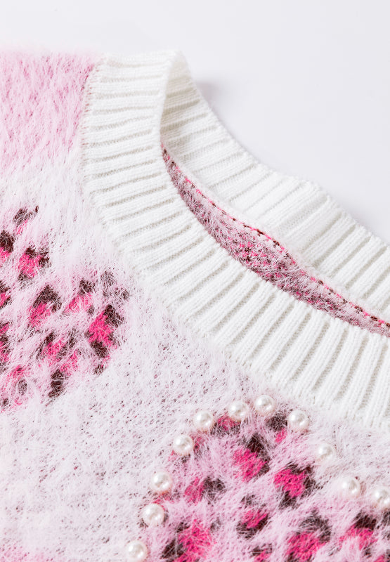 Suéter de cuello redondo con corazón y detalle de perla