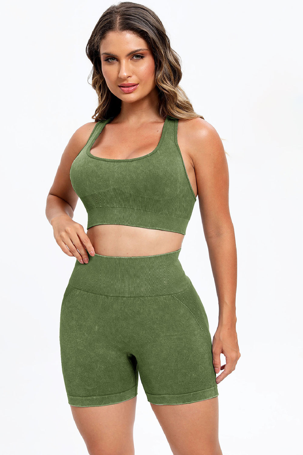 3-Piece Washed Square Neck Wide Strap Active Set – Stylish & Comfortable