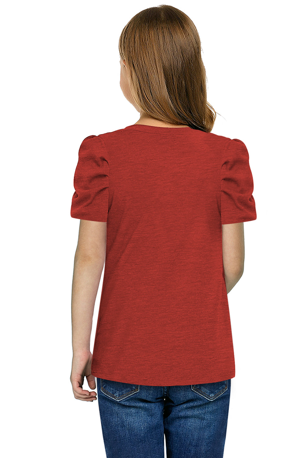 Camiseta de cuello redondo y mangas abullonadas