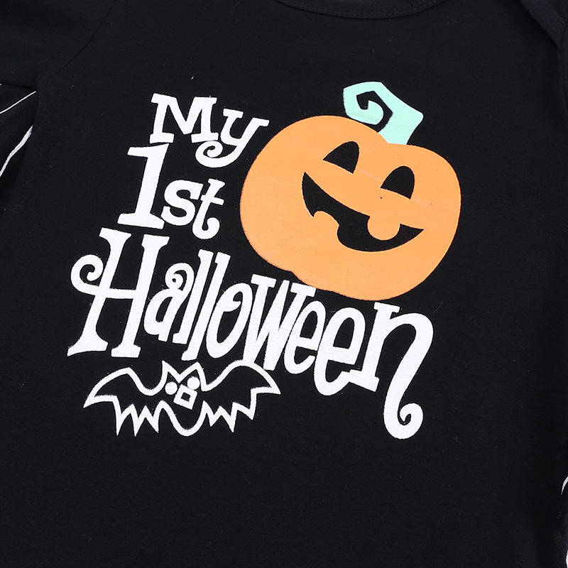 Mono de manga larga para bebé recién nacido, mono de Halloween con letras de calabaza, monos de bebé de Halloween, monos triangulares