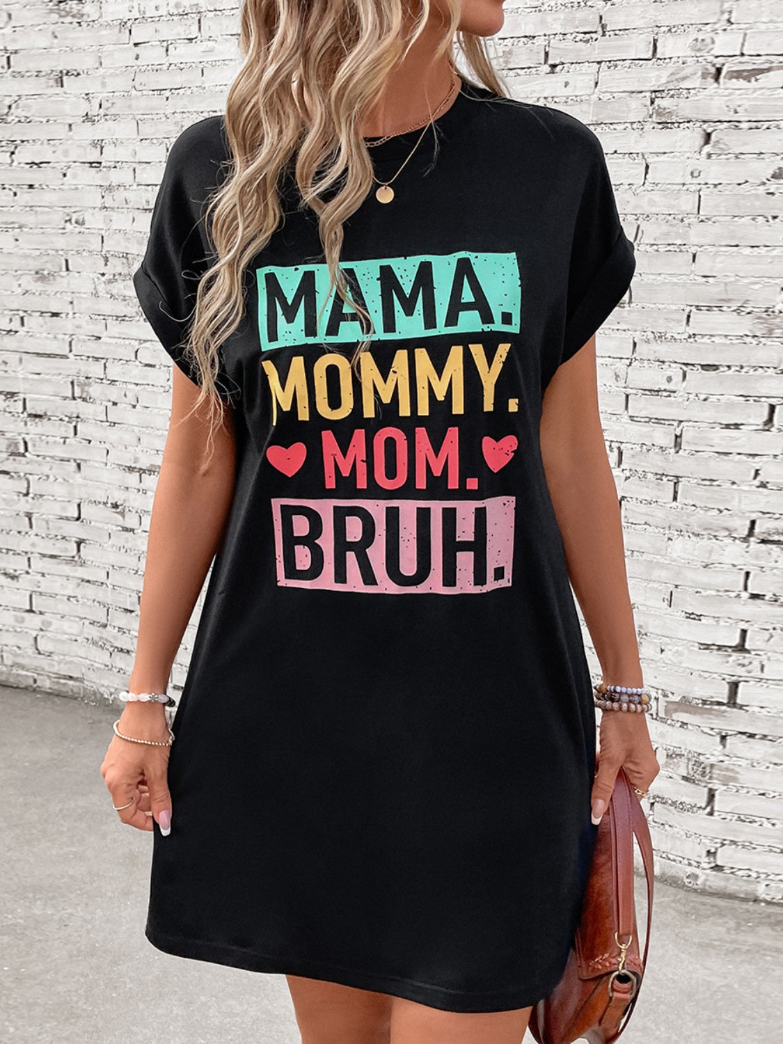 Vestido mini estilo camiseta de manga corta con estampado de letras