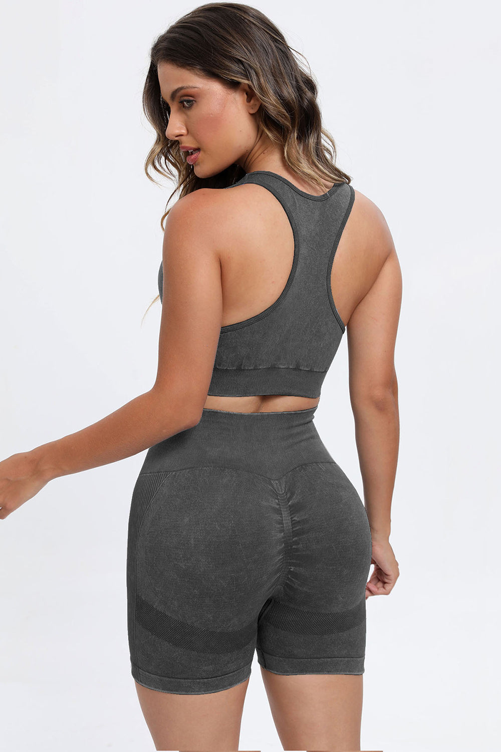 3-Piece Washed Square Neck Wide Strap Active Set – Stylish & Comfortable
