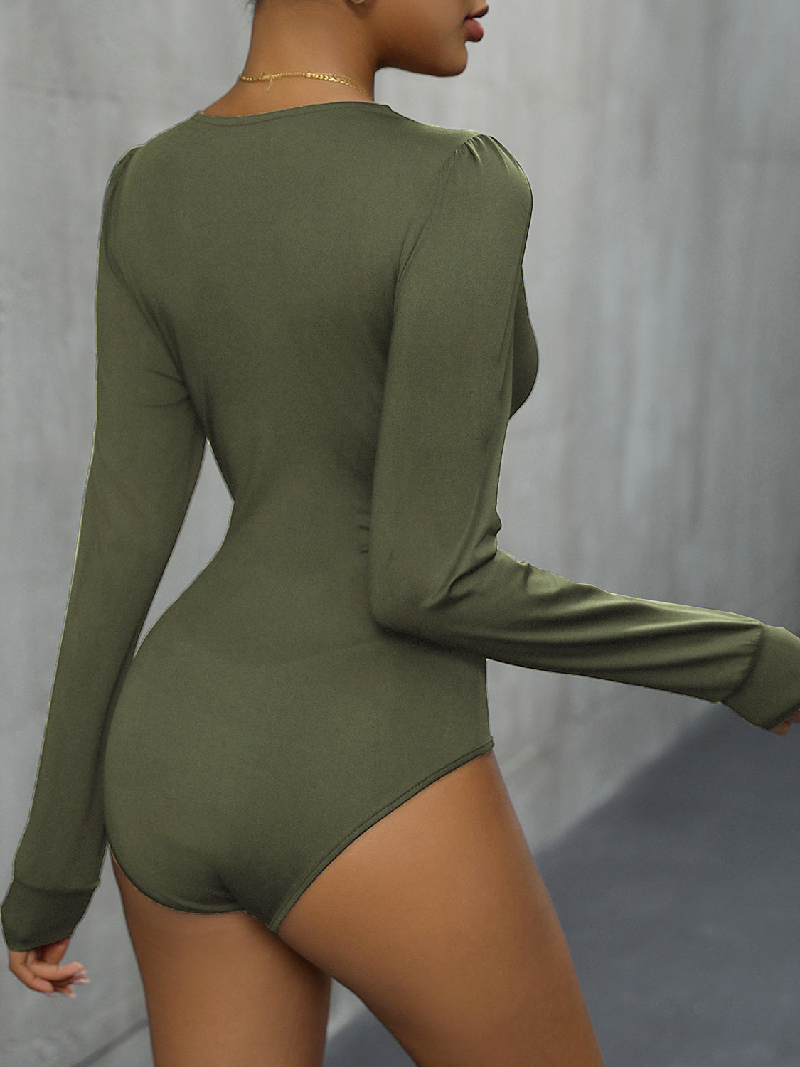 Body de manga larga con escote pronunciado y detalle de encaje Perfee