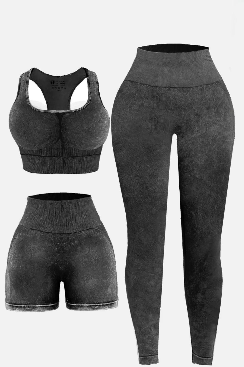 3-Piece Washed Square Neck Wide Strap Active Set – Stylish & Comfortable