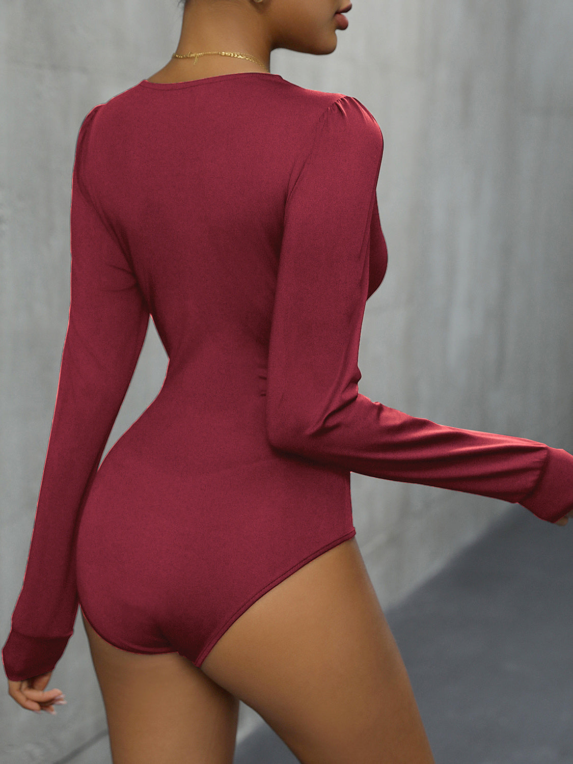 Body de manga larga con escote pronunciado y detalle de encaje Perfee