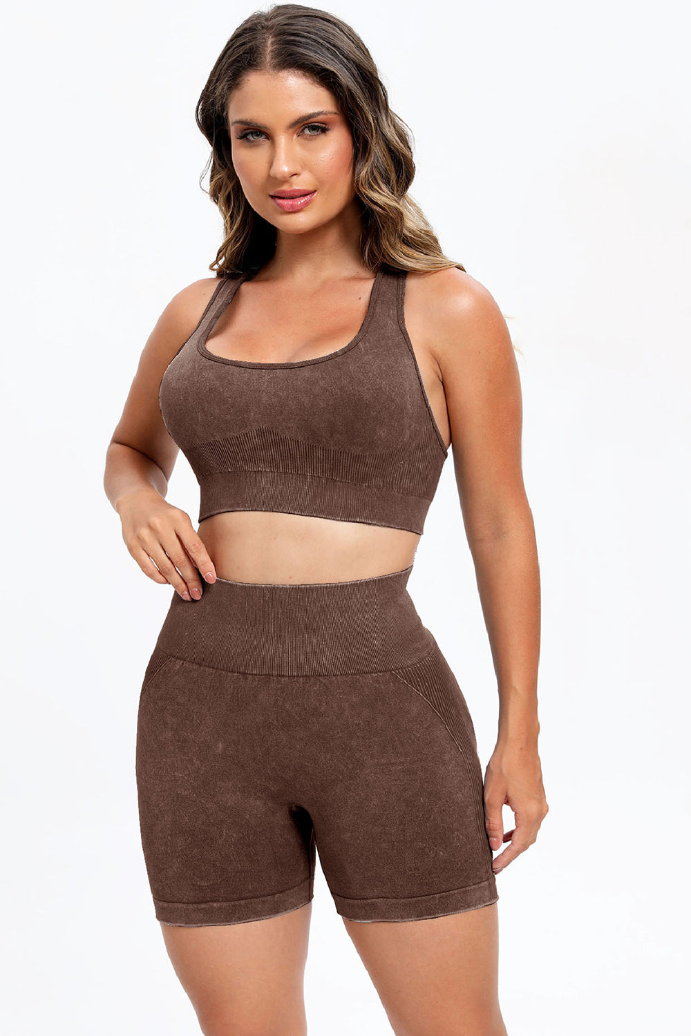 3-Piece Washed Square Neck Wide Strap Active Set – Stylish & Comfortable