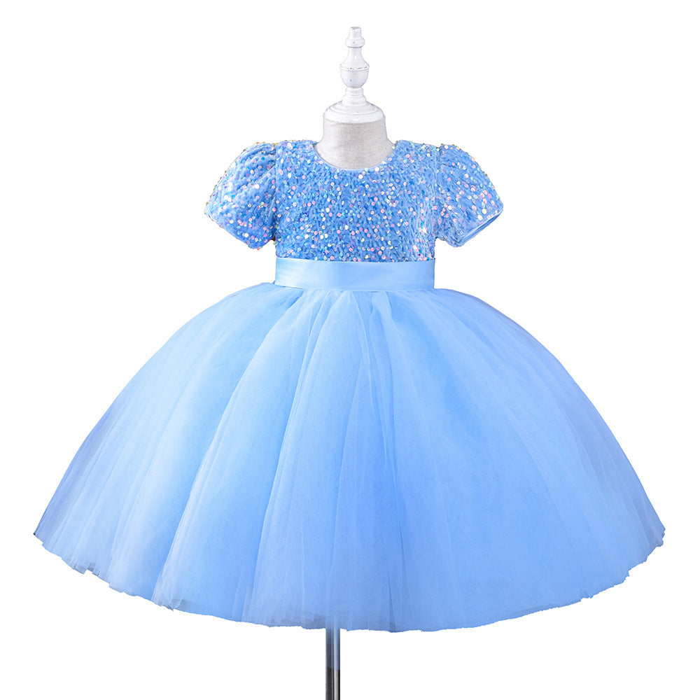 Vestido infantil de gasa hinchada con lentejuelas y disfraz de piano