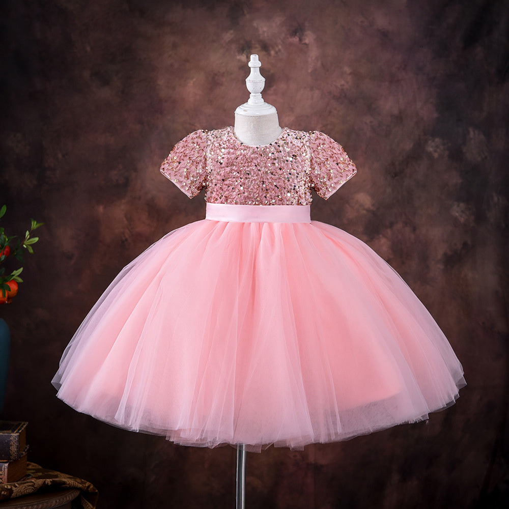 Vestido infantil de gasa hinchada con lentejuelas y disfraz de piano