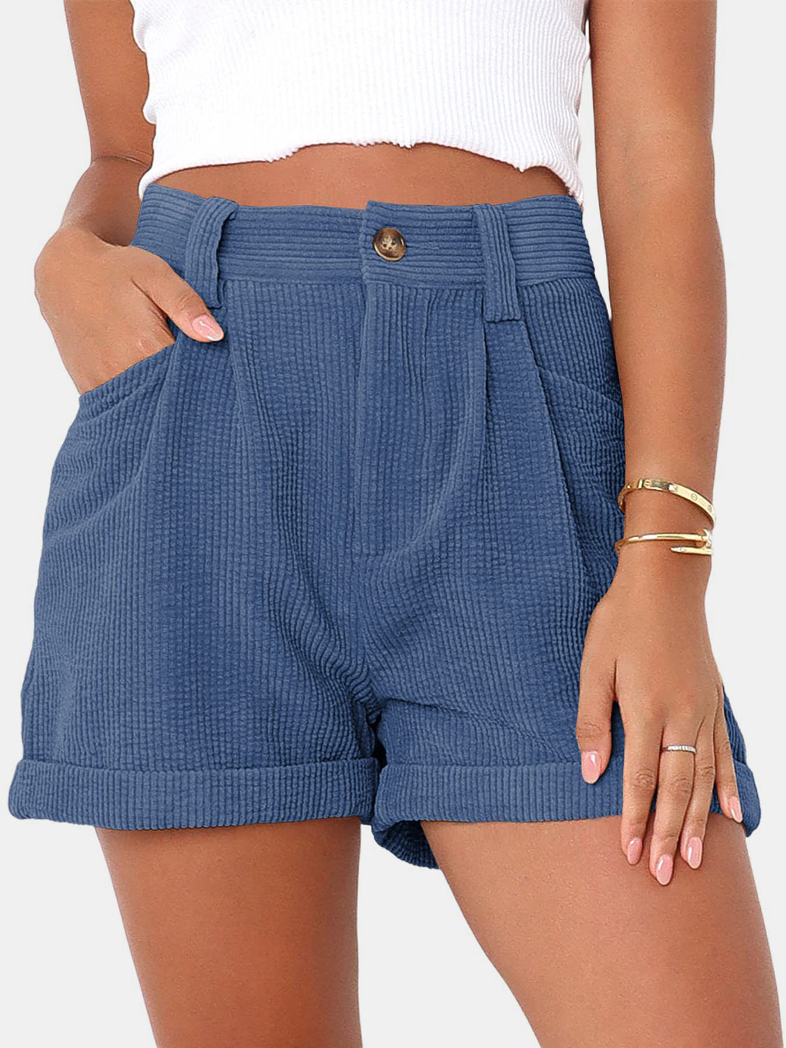 Pantalones cortos de cintura alta y talla grande con bolsillos