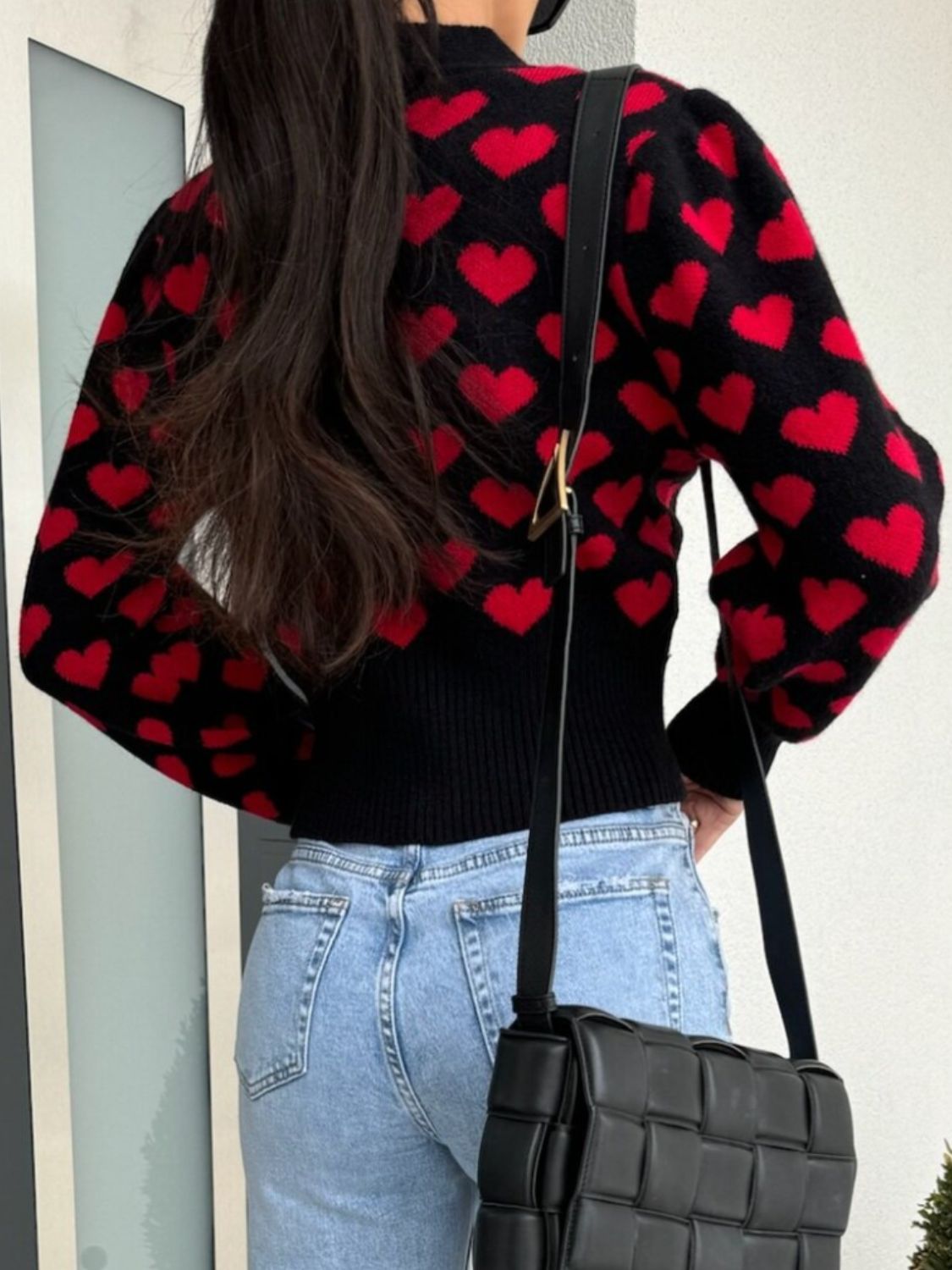 Cárdigan corto con escote en V y corazón para San Valentín