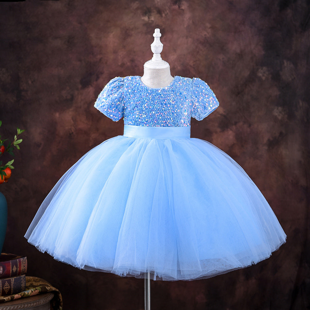 Vestido infantil de gasa hinchada con lentejuelas y disfraz de piano