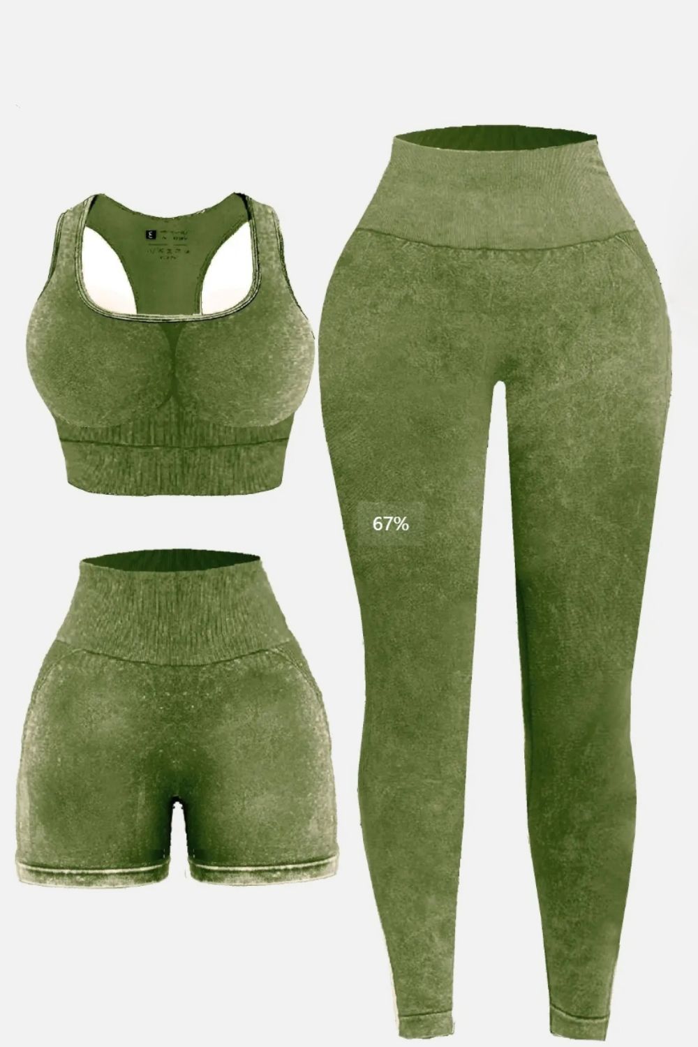 3-Piece Washed Square Neck Wide Strap Active Set – Stylish & Comfortable