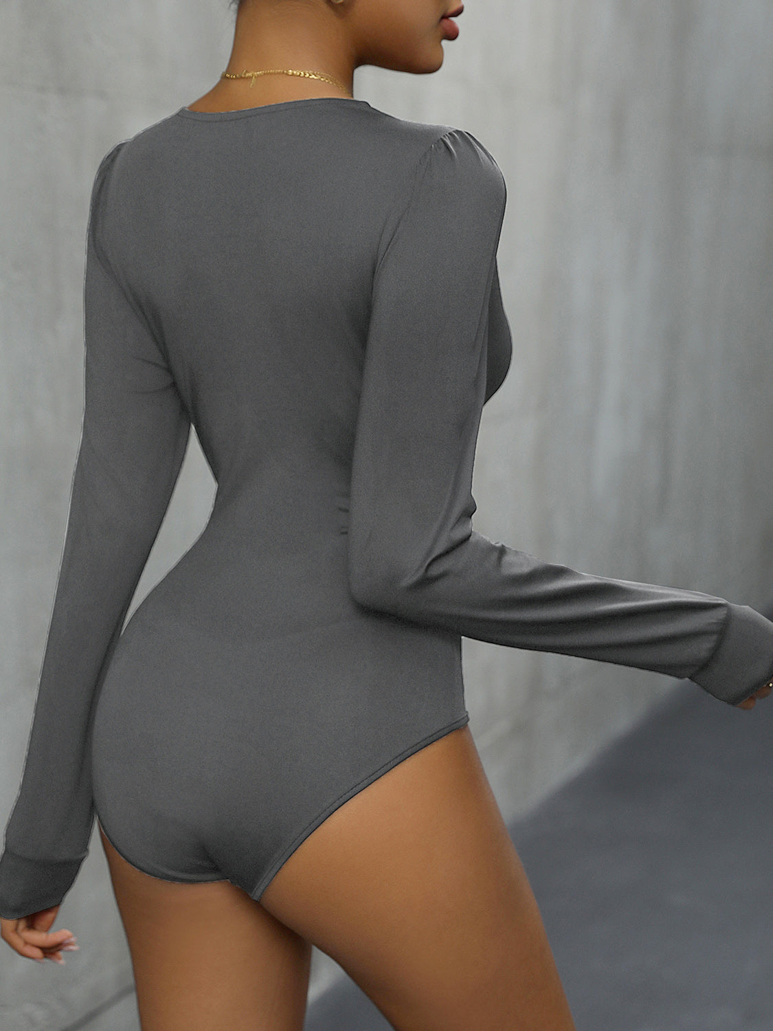 Body de manga larga con escote pronunciado y detalle de encaje Perfee