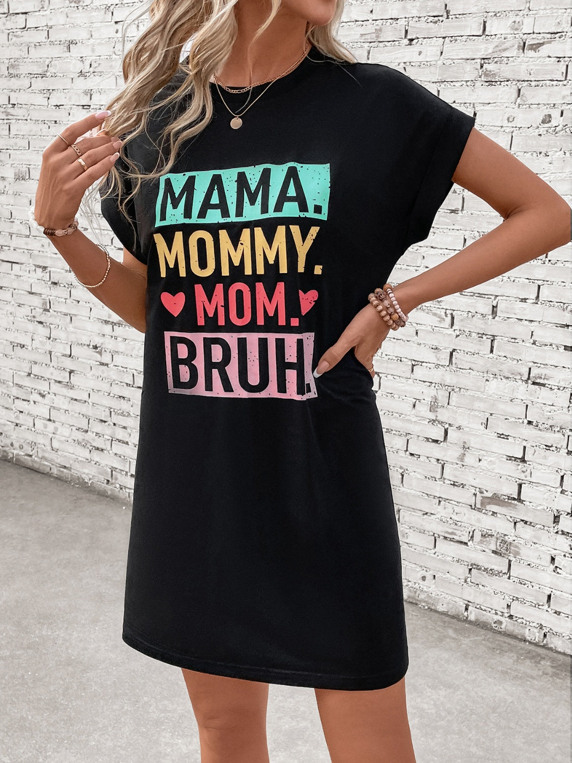 Vestido mini estilo camiseta de manga corta con estampado de letras