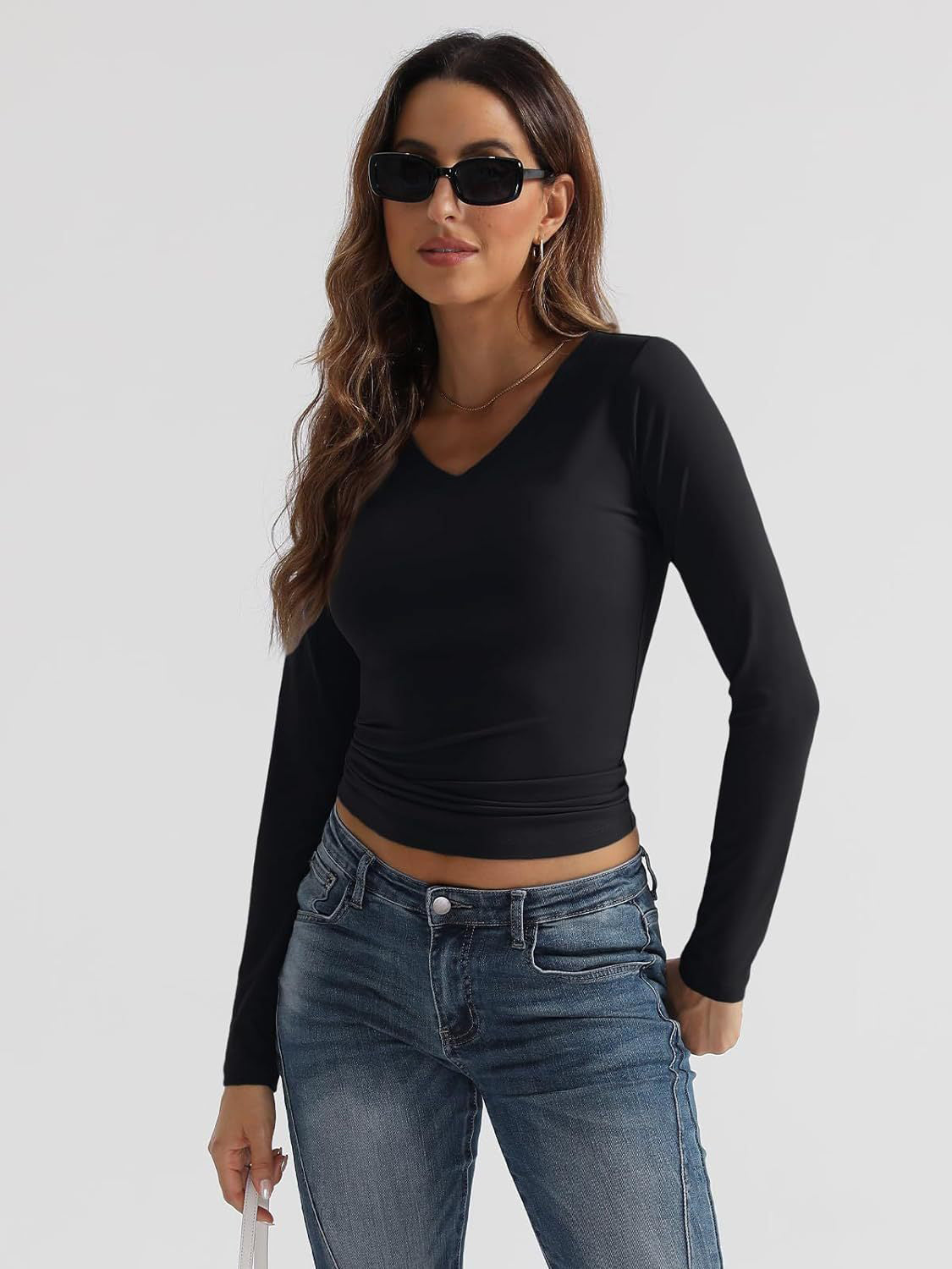 Camiseta de manga larga con cuello en V