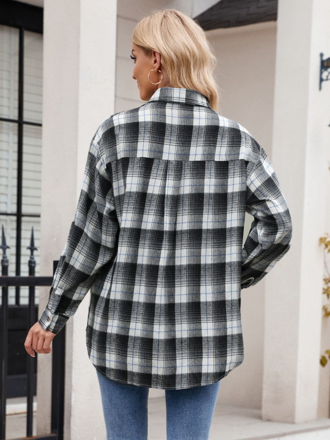 Camisa de manga larga con cuello a cuadros