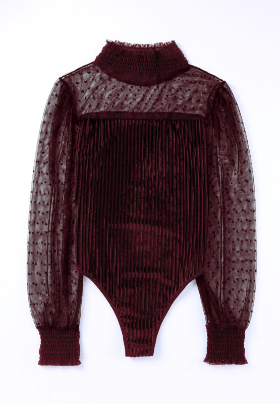 Body de manga larga con cuello alto fruncido
