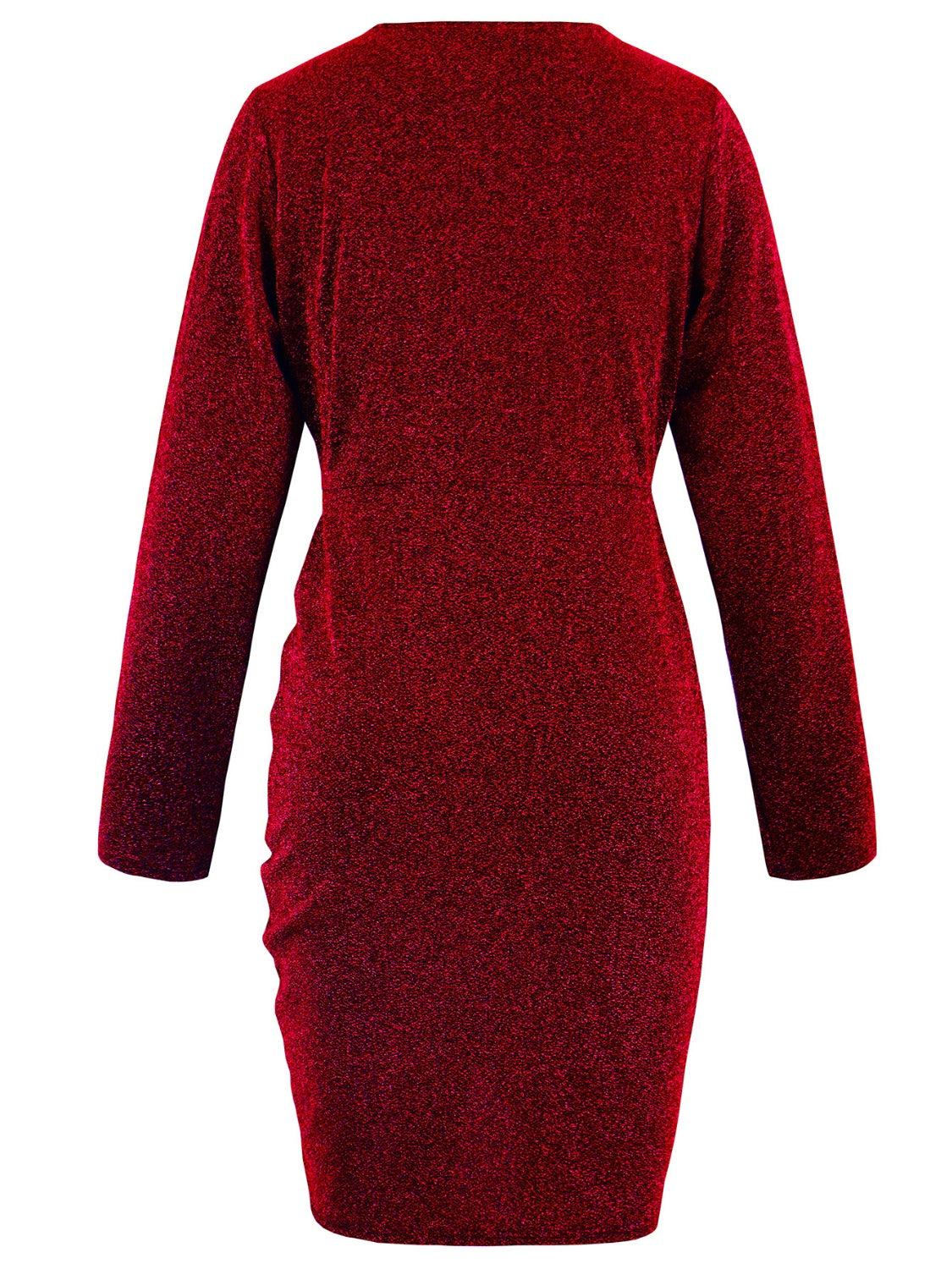 Vestido corto de manga larga con frunces y escote cruzado