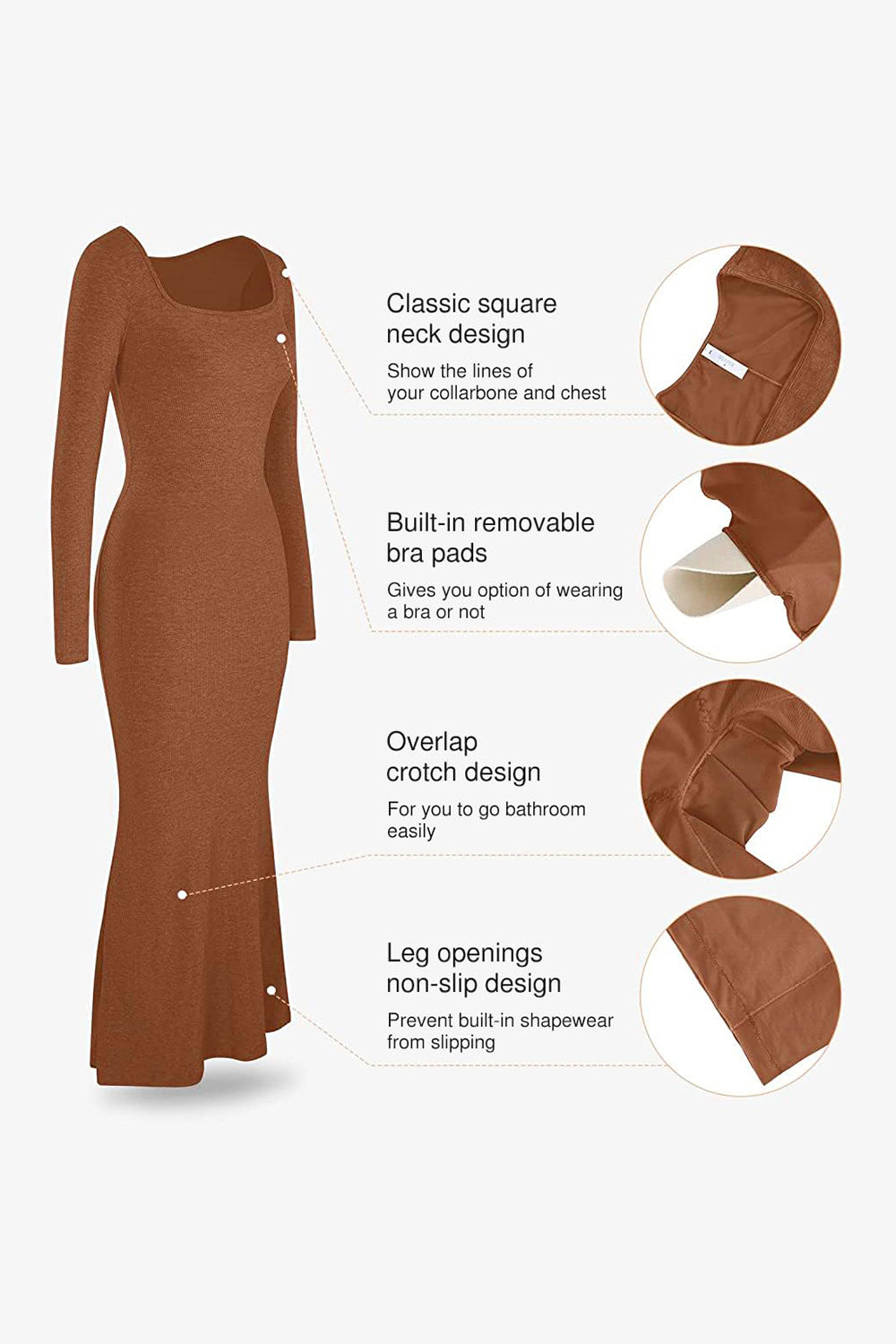 Vestido largo de manga larga con escote cuadrado y faja incorporada Basic Bae