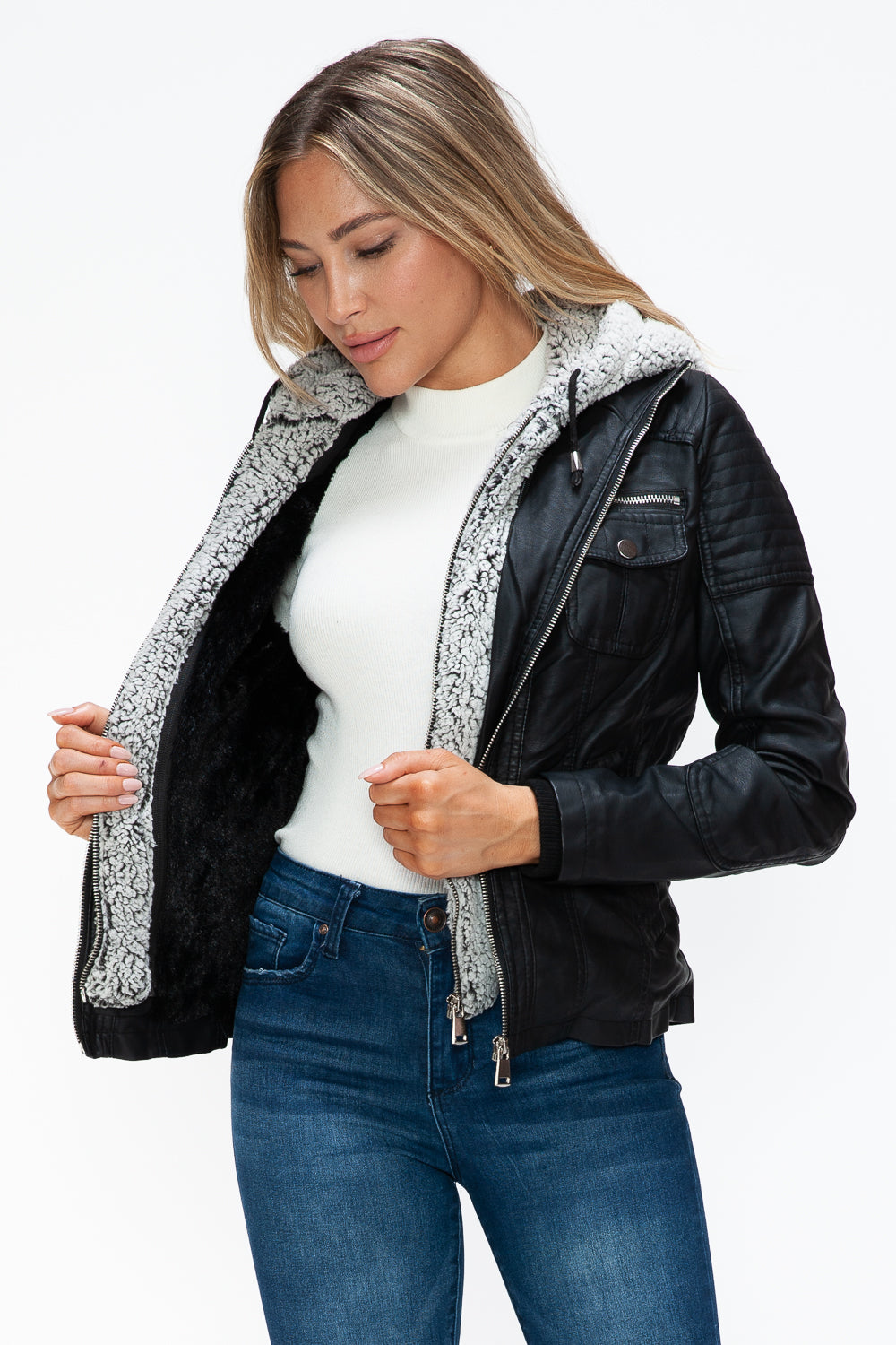 Chaqueta con múltiples bolsillos y capucha afelpada con capas sintéticas extraíbles de YMI