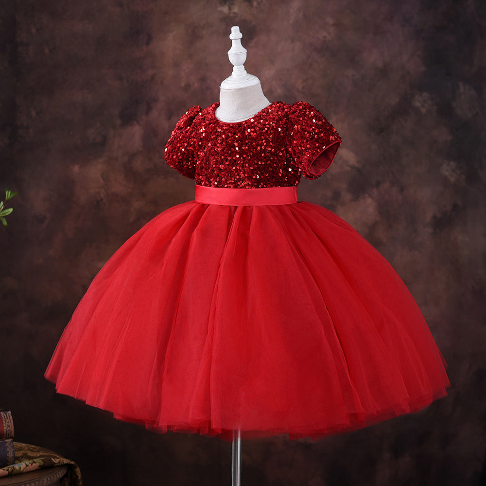 Vestido infantil de gasa hinchada con lentejuelas y disfraz de piano