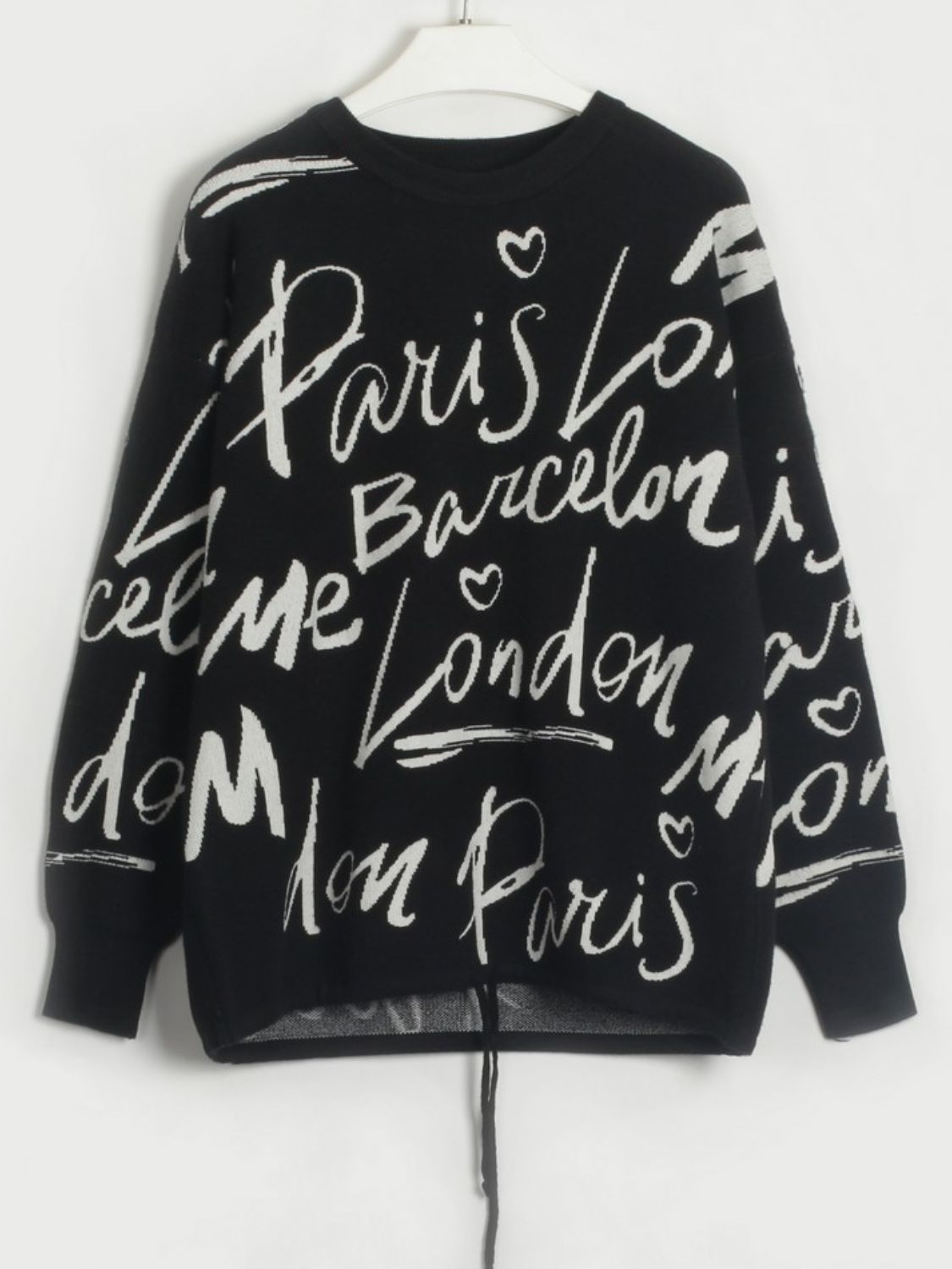 Drawstring Hem Letter Sweater | Trendy & Casual Dropped Shoulder Pullover
