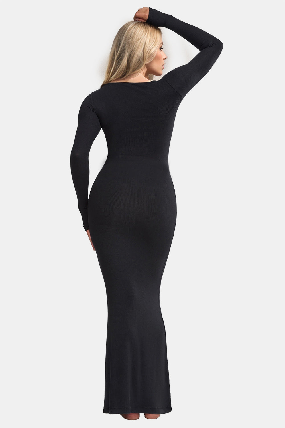 Vestido largo de manga larga con escote cuadrado y faja incorporada Basic Bae