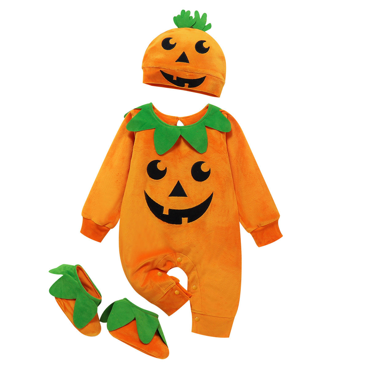 Conjunto de tres piezas de mameluco de manga larga y gorro de una pieza para bebé de Halloween