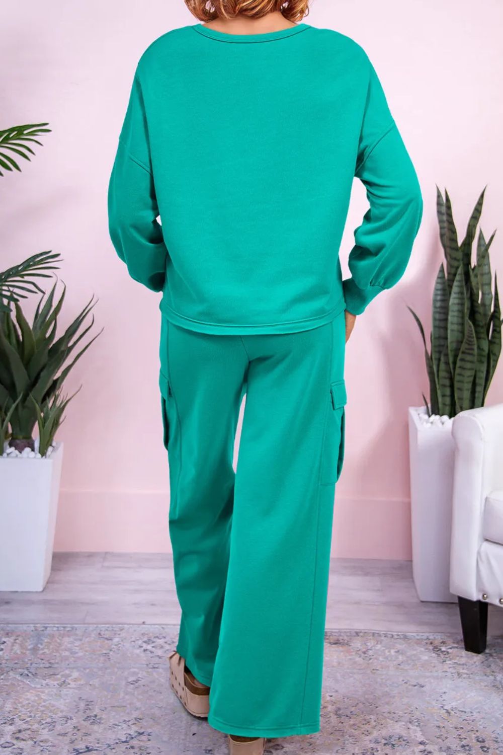 Conjunto de pantalón con cordón y camiseta de manga larga con cuello redondo de talla grande