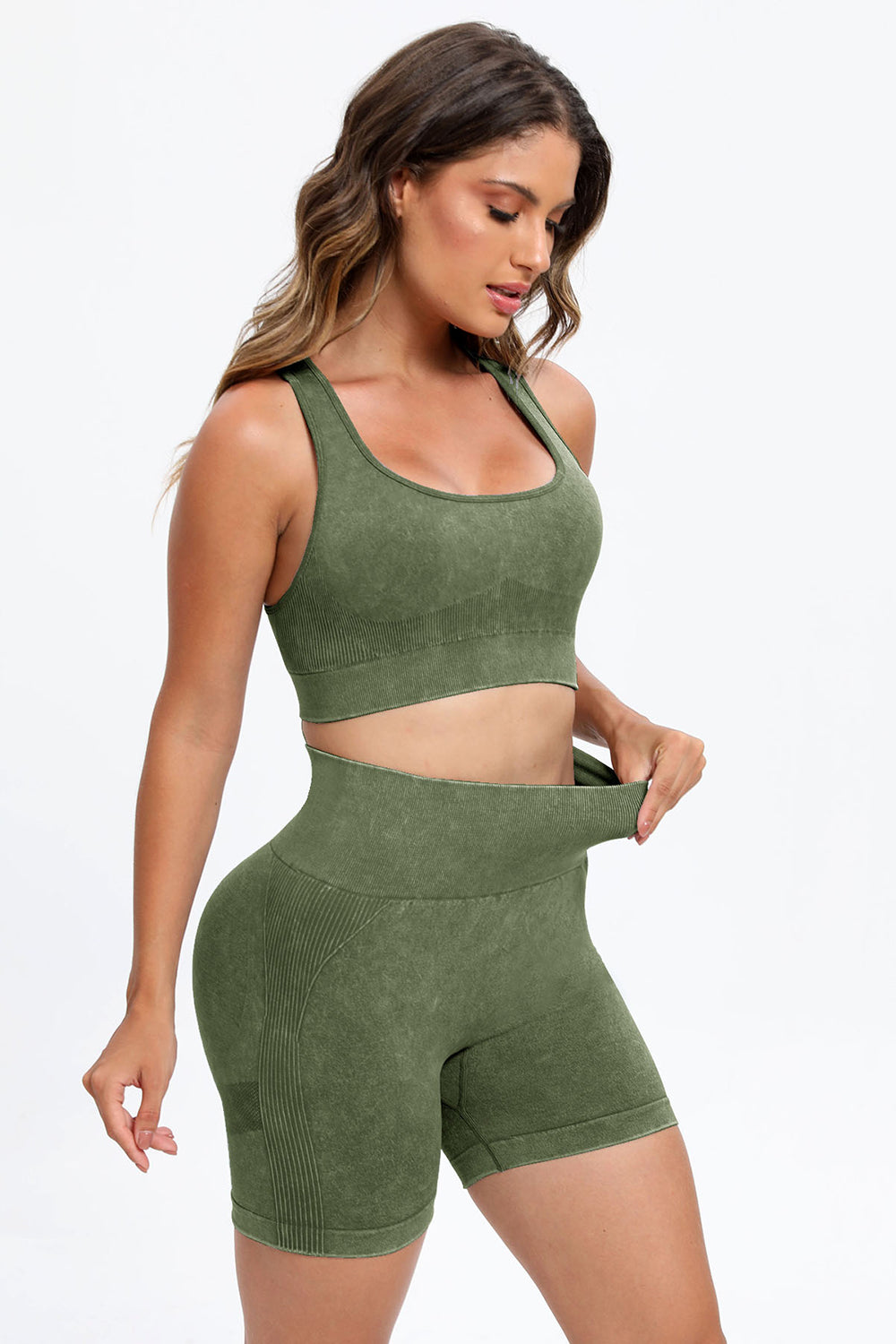 3-Piece Washed Square Neck Wide Strap Active Set – Stylish & Comfortable