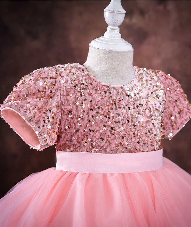 Vestido infantil de gasa hinchada con lentejuelas y disfraz de piano