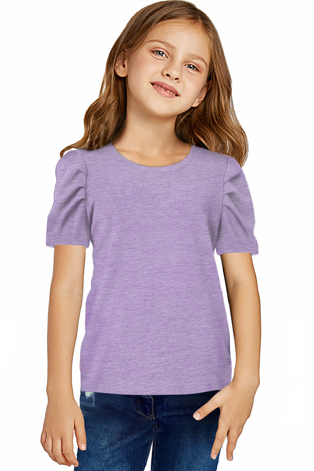 Camiseta de cuello redondo y mangas abullonadas