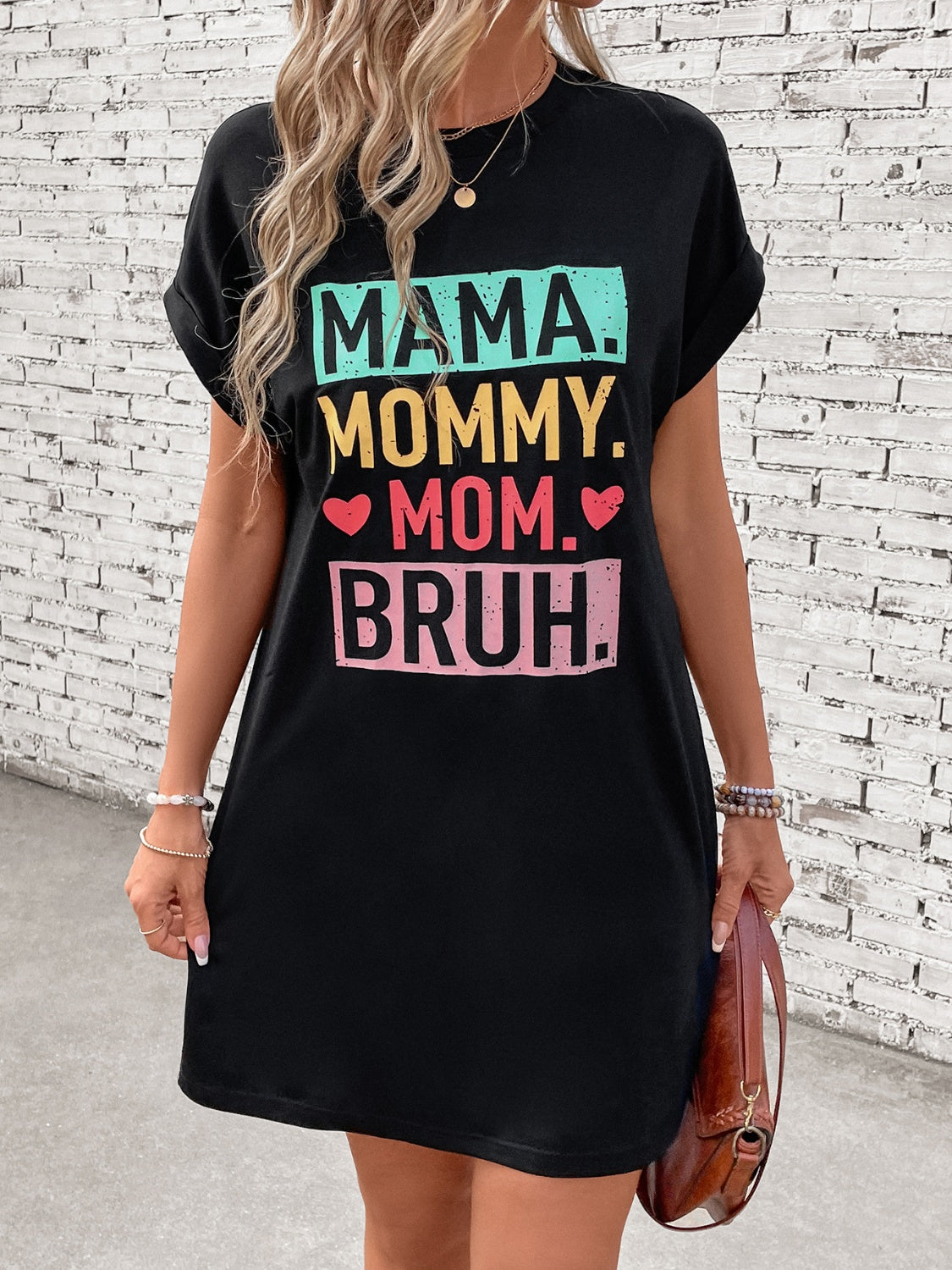 Vestido mini estilo camiseta de manga corta con estampado de letras