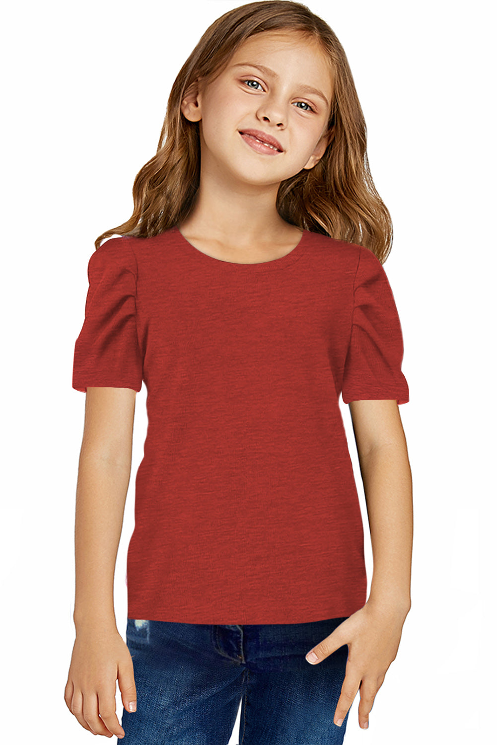 Camiseta de cuello redondo y mangas abullonadas