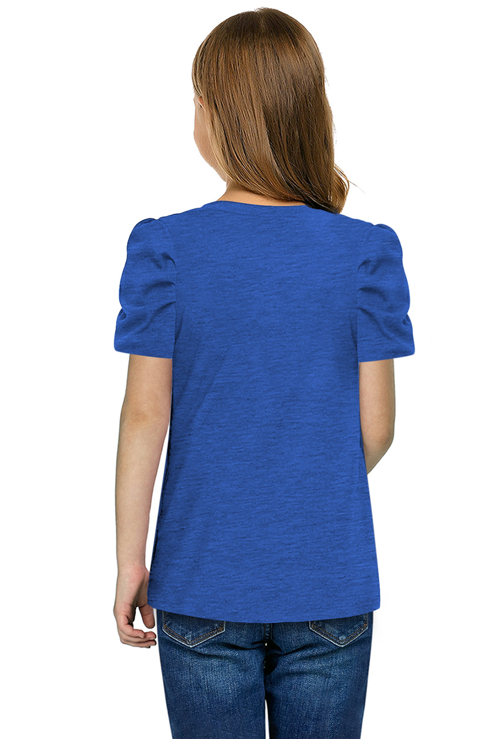 Camiseta de cuello redondo y mangas abullonadas