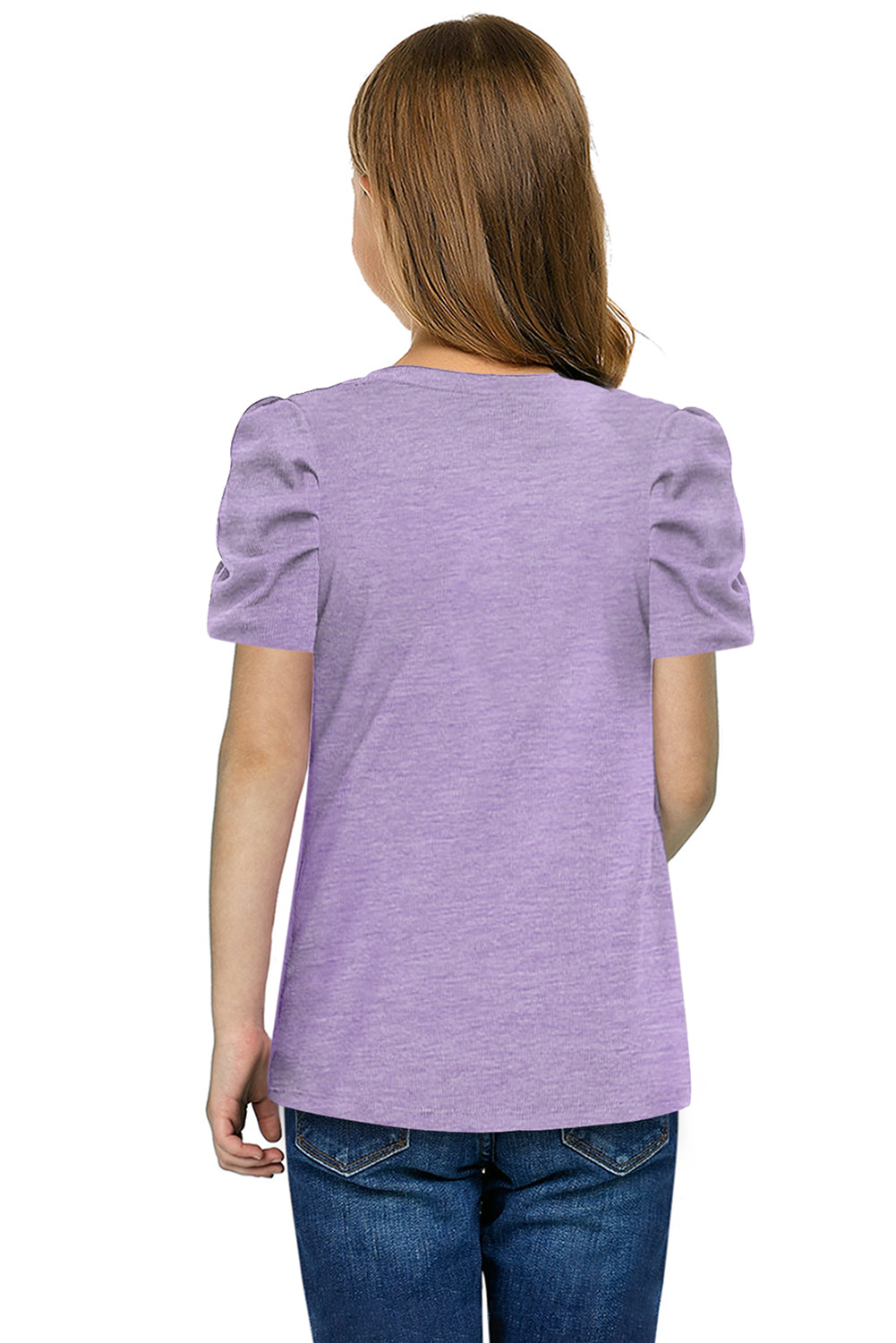 Camiseta de cuello redondo y mangas abullonadas