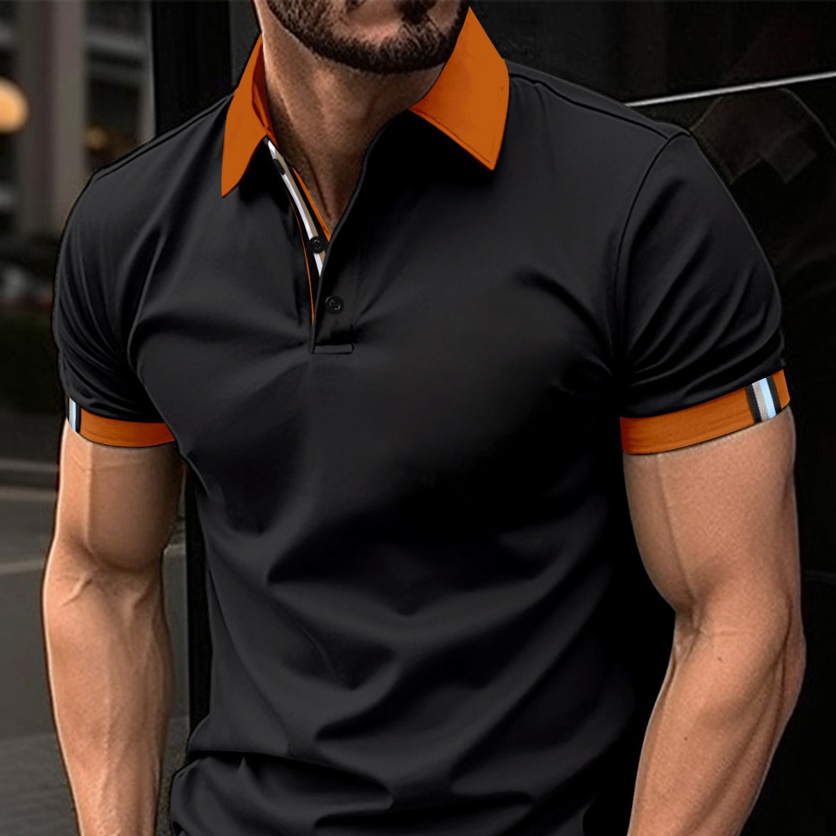 Camisa informal de color liso con botones y mangas cortas para hombre