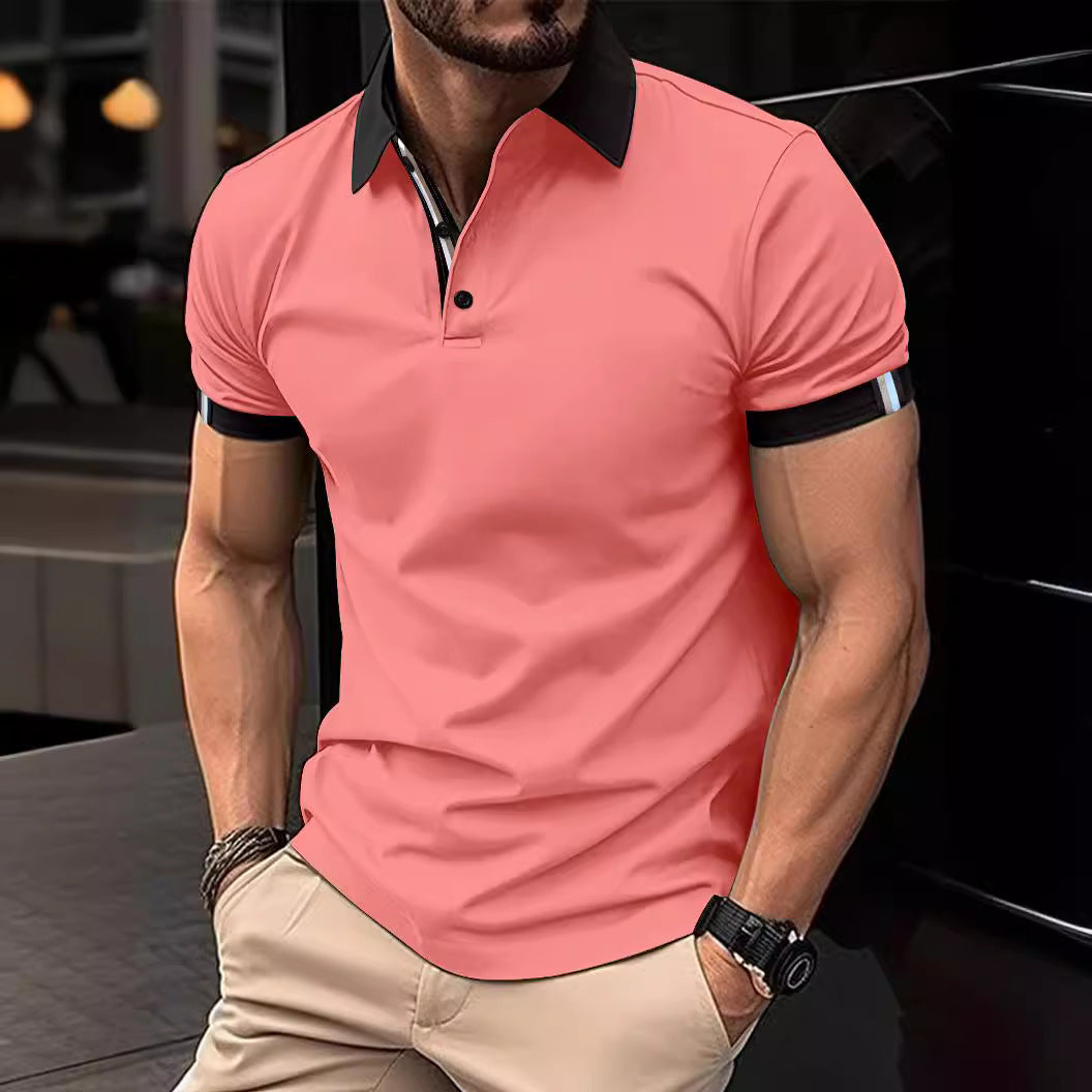 Camisa informal de color liso con botones y mangas cortas para hombre