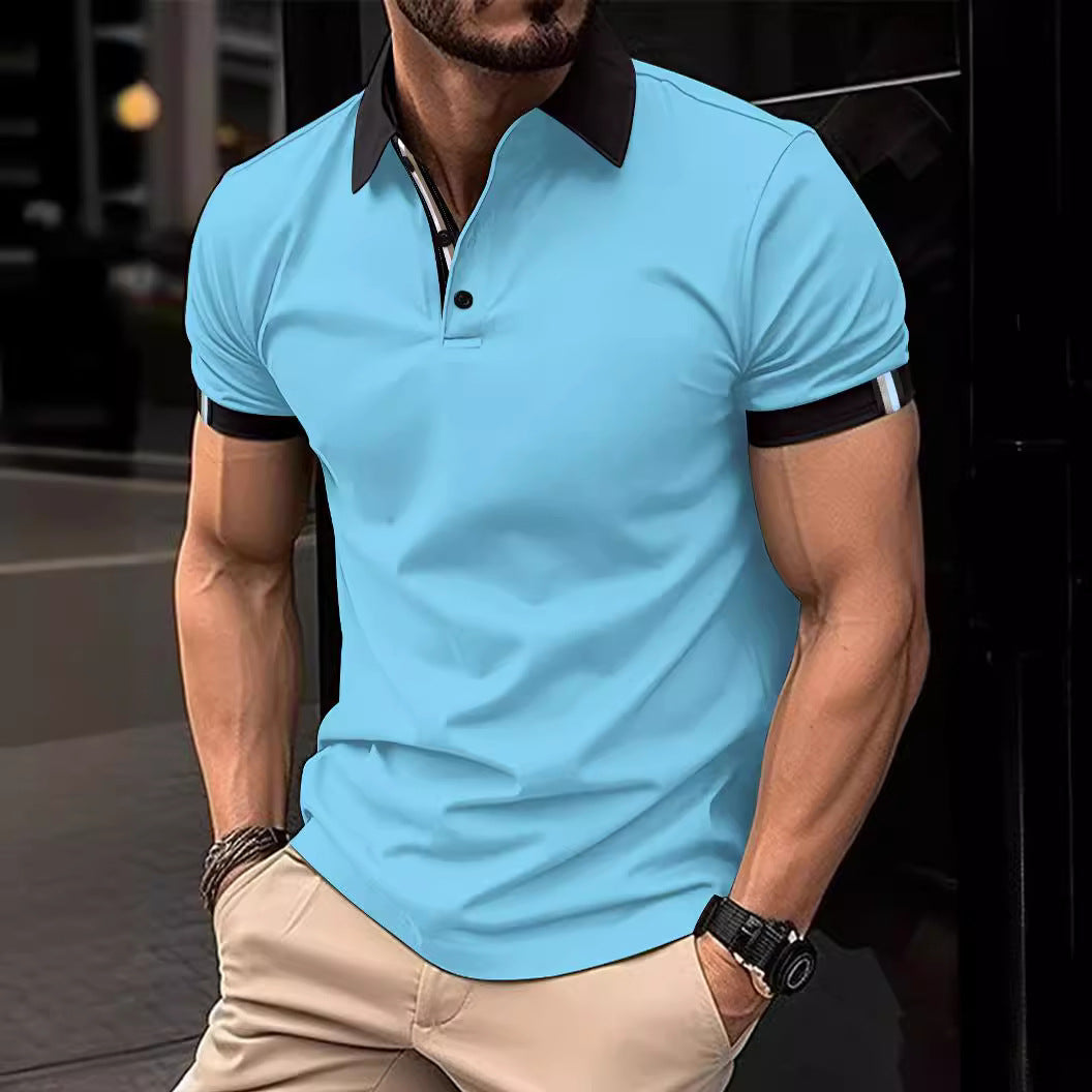Camisa informal de color liso con botones y mangas cortas para hombre