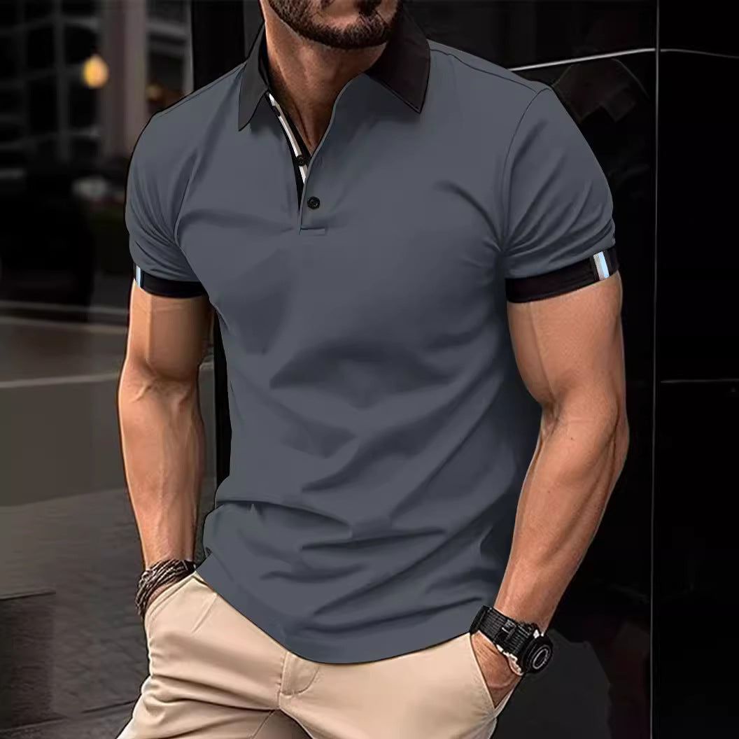 Camisa informal de color liso con botones y mangas cortas para hombre