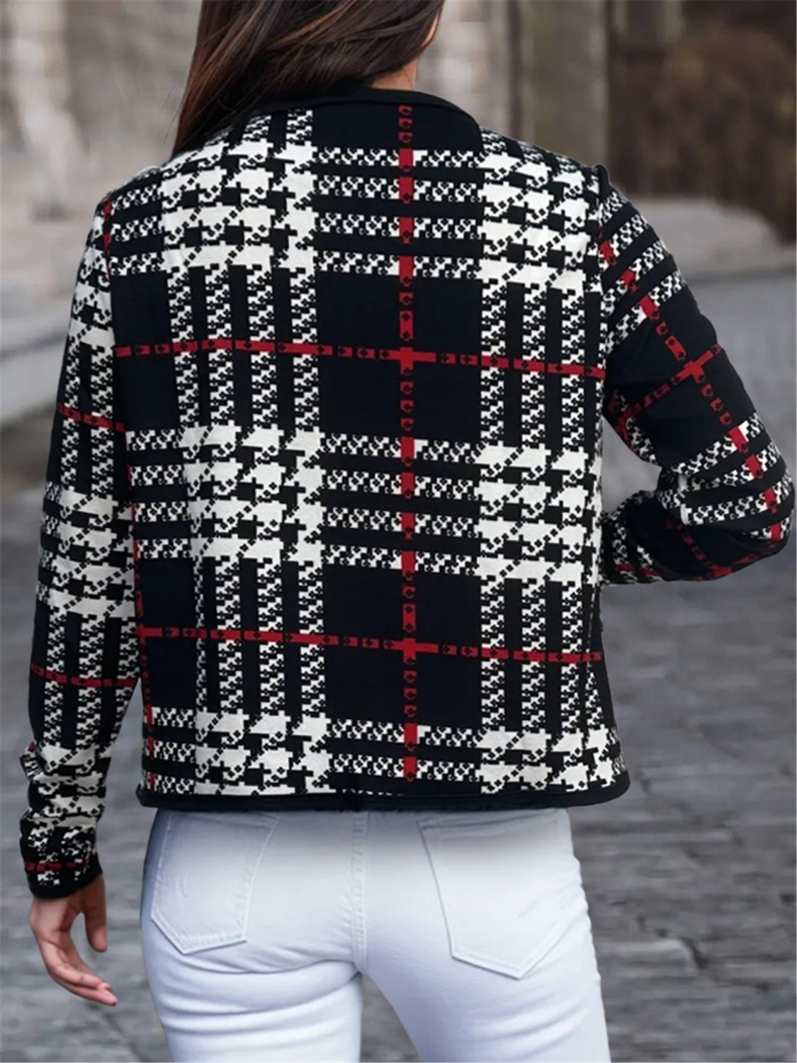 Chaqueta de manga larga con abertura frontal a cuadros