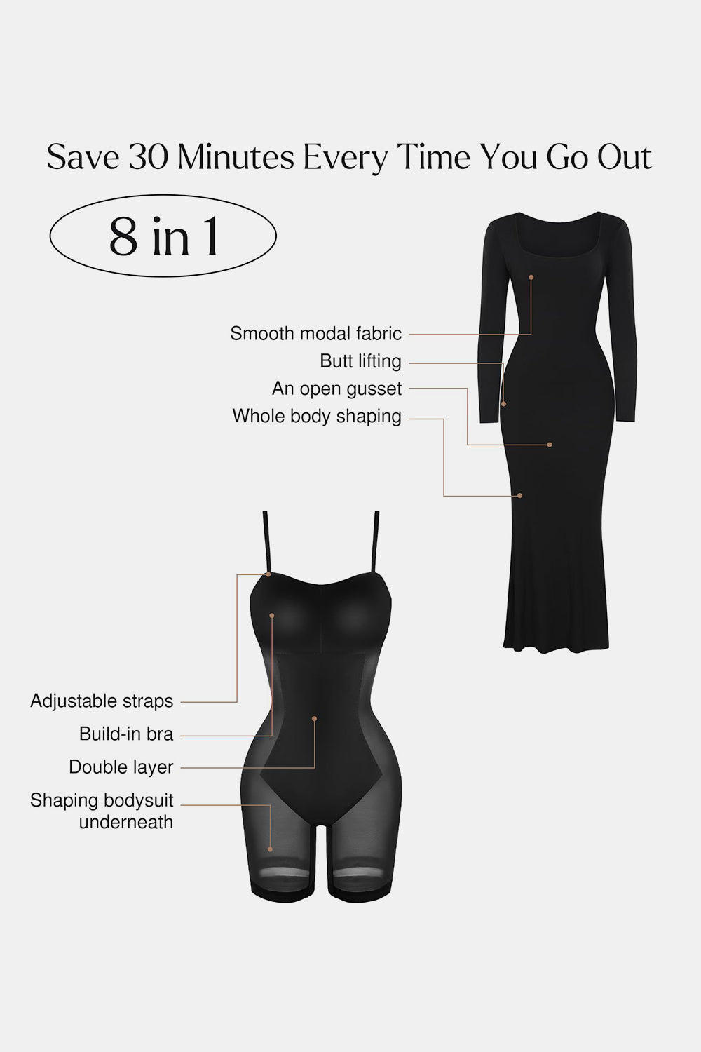 Vestido largo de manga larga con escote cuadrado y faja incorporada Basic Bae