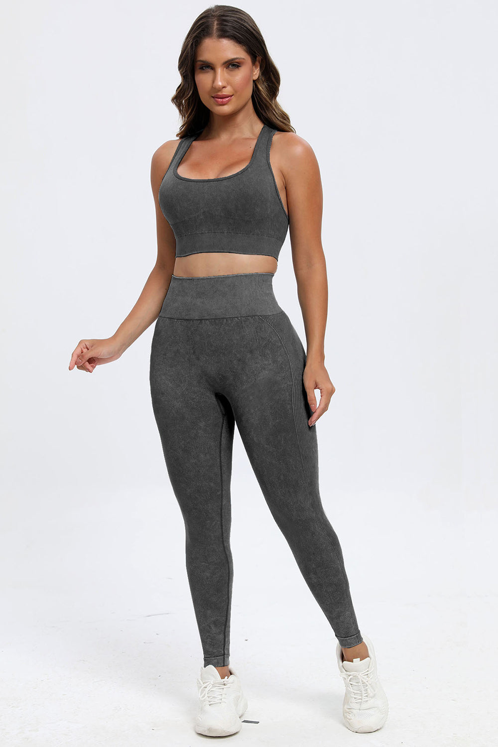 3-Piece Washed Square Neck Wide Strap Active Set – Stylish & Comfortable